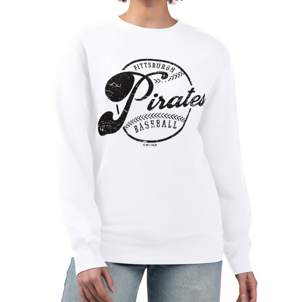Pittsburgh Pirates G-III 4Her by Carl Banks Women's Distressed Baseball Team Fleece Pullover Sweatshirt White