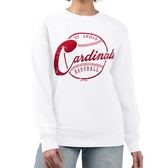 St. Louis Cardinals G-III 4Her by Carl Banks Women's Distressed Baseball Team Fleece Pullover Sweatshirt White