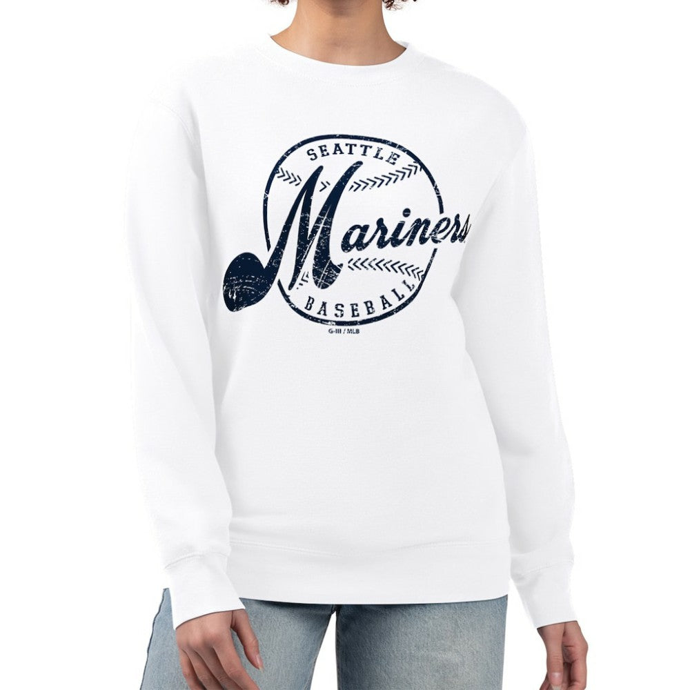 Seattle Mariners G-III 4Her by Carl Banks Women's Distressed Baseball Team Fleece Pullover Sweatshirt White