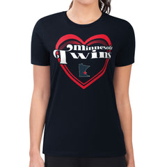 Minnesota Twins G-III 4Her by Carl Banks Women's Super-Slim Fit Lightweight Double Heart T-Shirt Navy