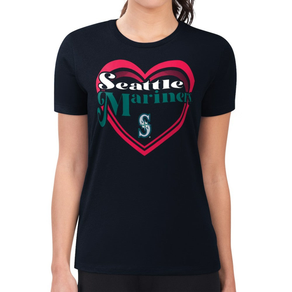 Seattle Mariners G-III 4Her by Carl Banks Women's Super-Slim Fit Lightweight Double Heart T-Shirt Navy