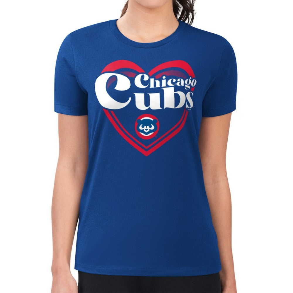 Chicago Cubs G-III 4Her by Carl Banks Women's Super-Slim Fit Lightweight Double Heart T-Shirt Royal