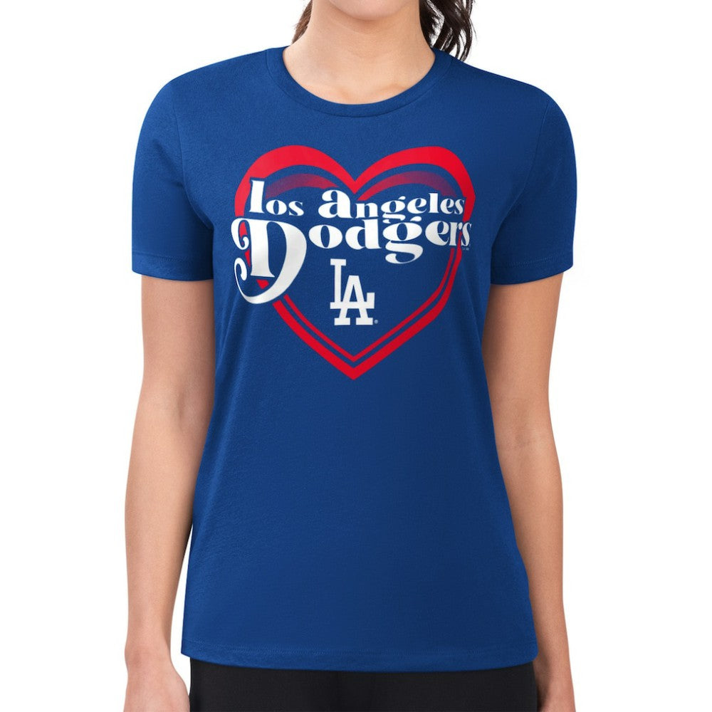 Los Angeles Dodgers G-III 4Her by Carl Banks Women's Super-Slim Fit Lightweight Double Heart T-Shirt Royal