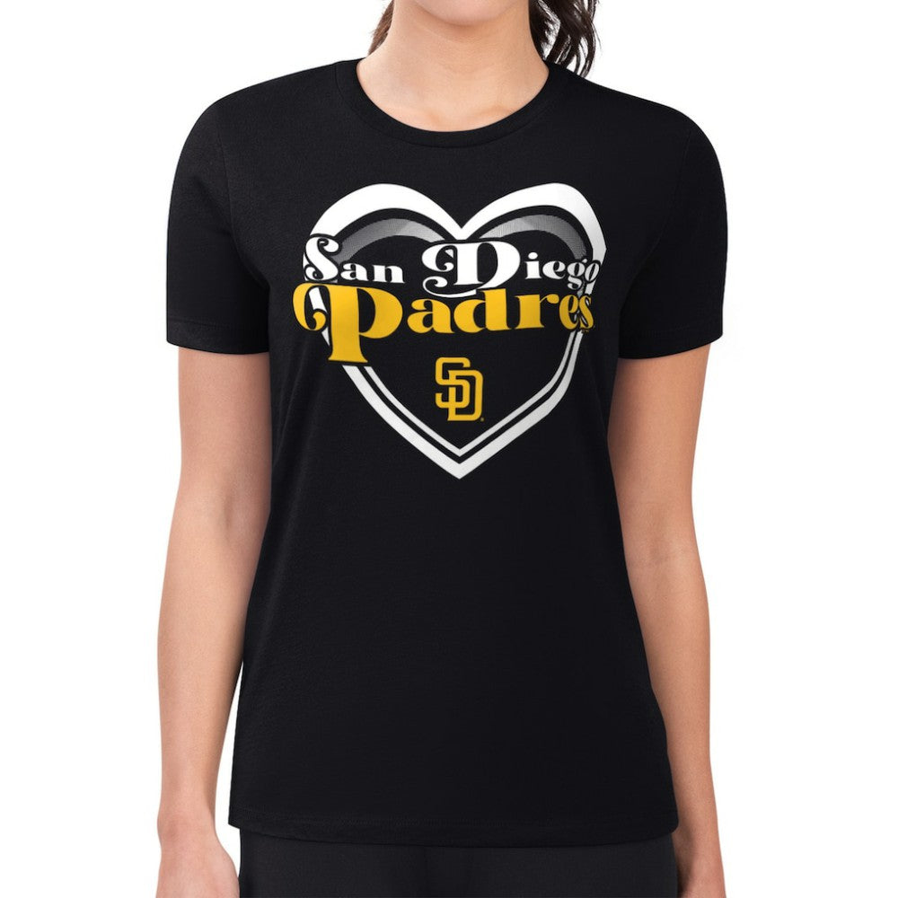 San Diego Padres G-III 4Her by Carl Banks Women's Super-Slim Fit Lightweight Double Heart T-Shirt Black
