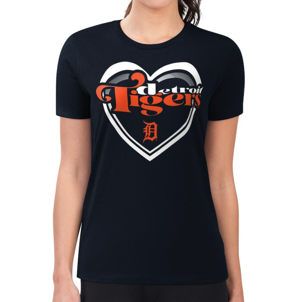 Detroit Tigers G-III 4Her by Carl Banks Women's Super-Slim Fit Lightweight Double Heart T-Shirt Navy