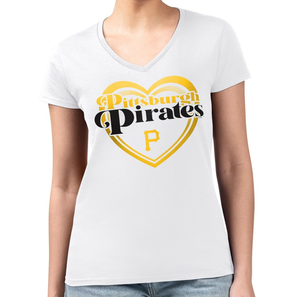 Pittsburgh Pirates G-III 4Her by Carl Banks Women's Super-Slim Fit Lightweight Double Heart V-Neck T-Shirt White