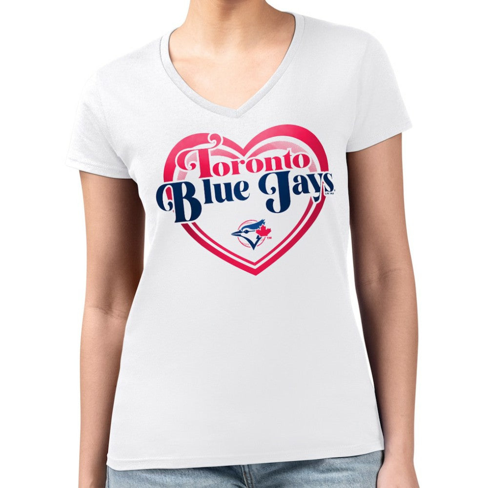 Toronto Blue Jays G-III 4Her by Carl Banks Women's Super-Slim Fit Lightweight Double Heart V-Neck T-Shirt White