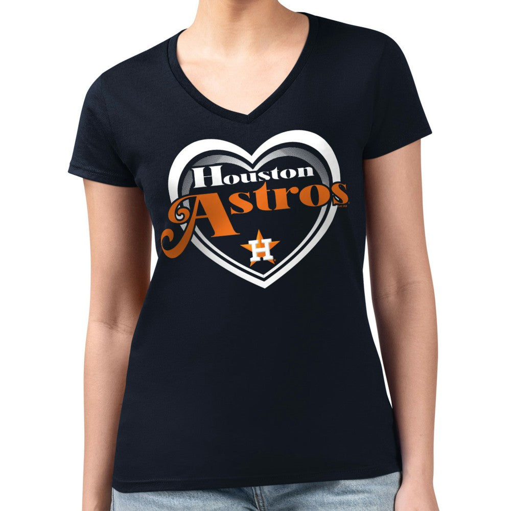 Houston Astros G-III 4Her by Carl Banks Women's Super-Slim Fit Lightweight Double Heart V-Neck T-Shirt Navy