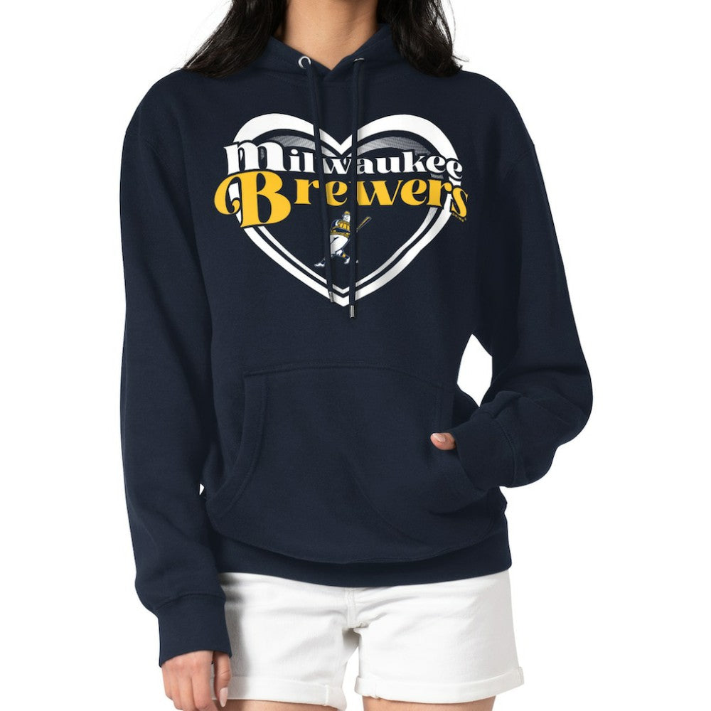 Milwaukee Brewers G-III 4Her by Carl Banks Women's Double Heart Fleece Pullover Hoodie Navy