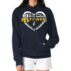 Milwaukee Brewers G-III 4Her by Carl Banks Women's Double Heart Fleece Pullover Hoodie Navy