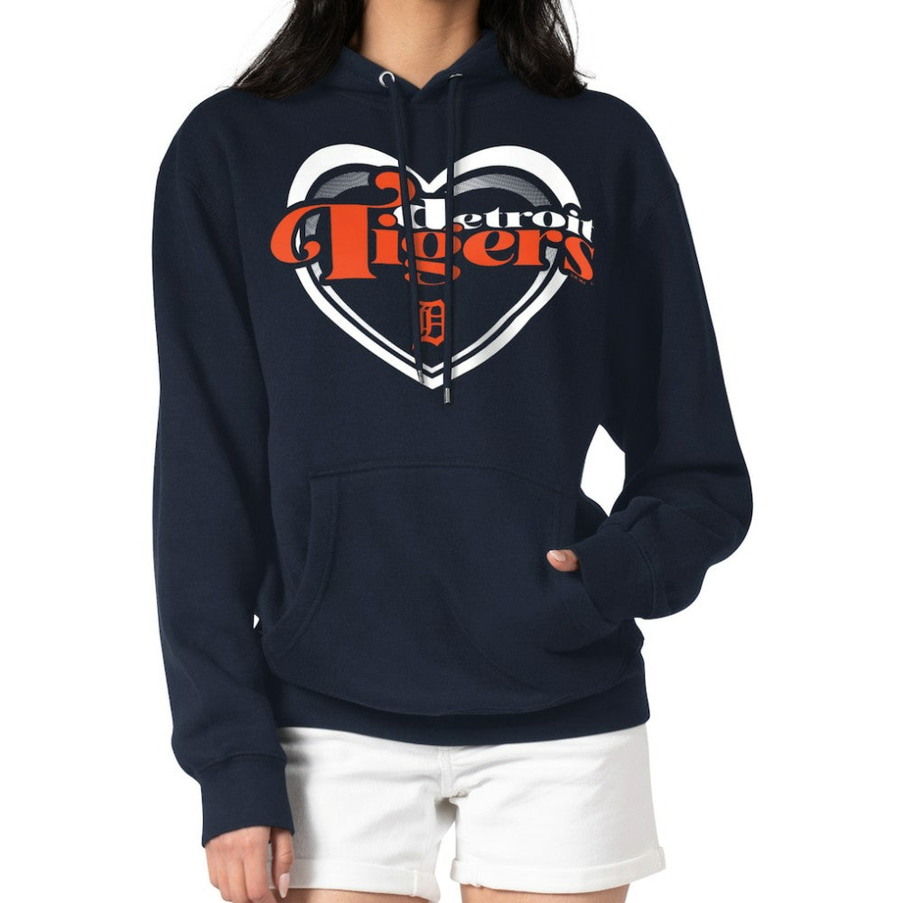 Detroit Tigers G-III 4Her by Carl Banks Women's Double Heart Fleece Pullover Hoodie Navy