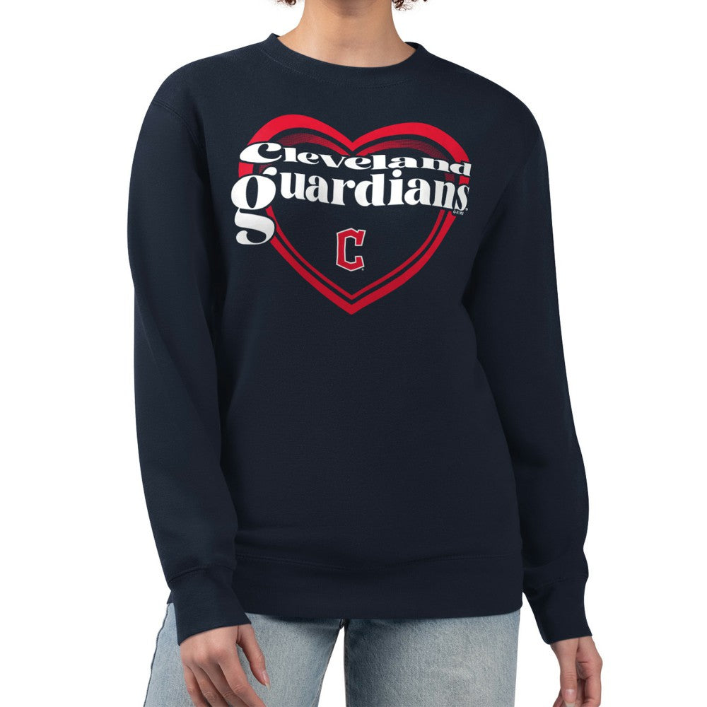 Cleveland Guardians G-III 4Her by Carl Banks Women's Double Heart Fleece Pullover Sweatshirt Navy