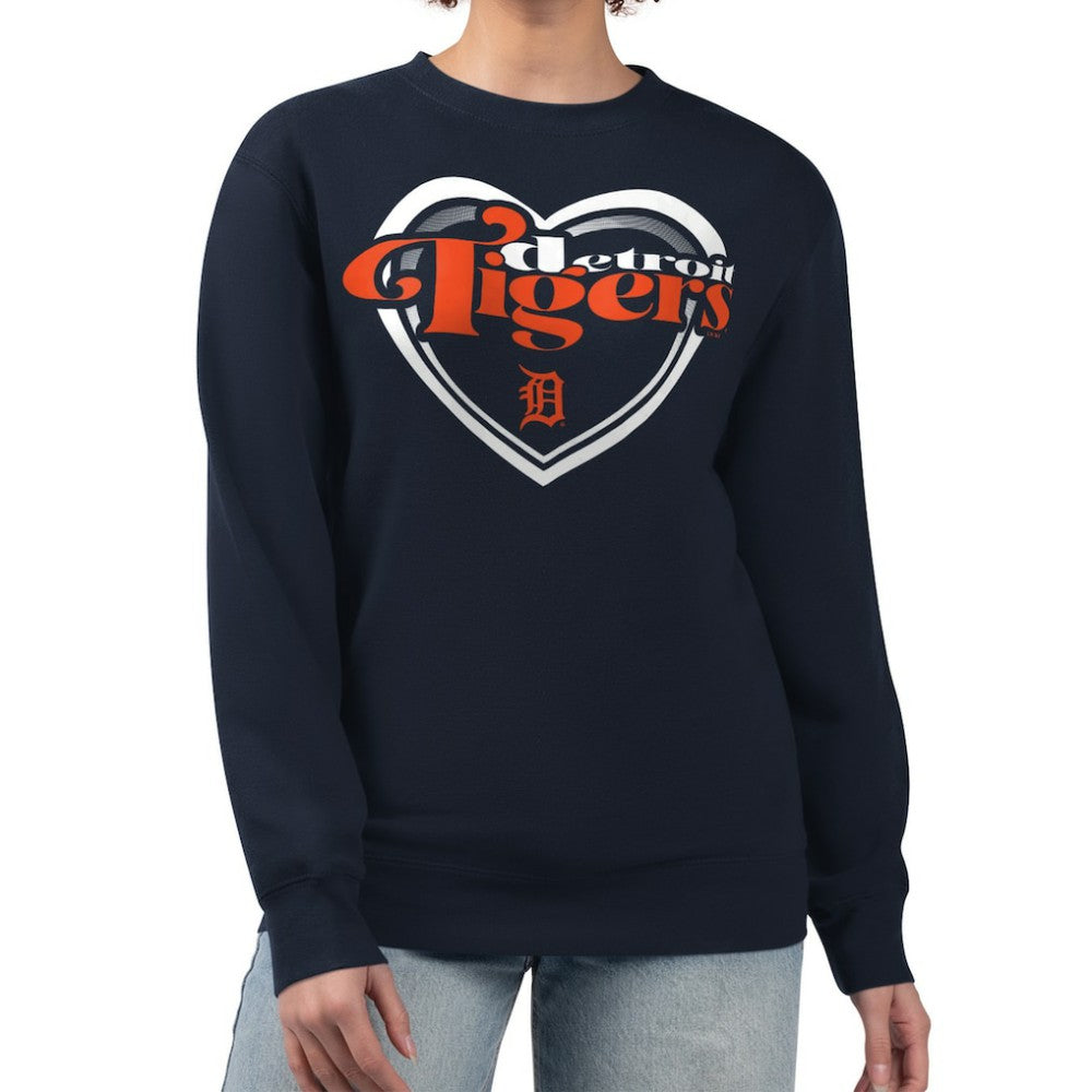 Detroit Tigers G-III 4Her by Carl Banks Women's Double Heart Fleece Pullover Sweatshirt Navy