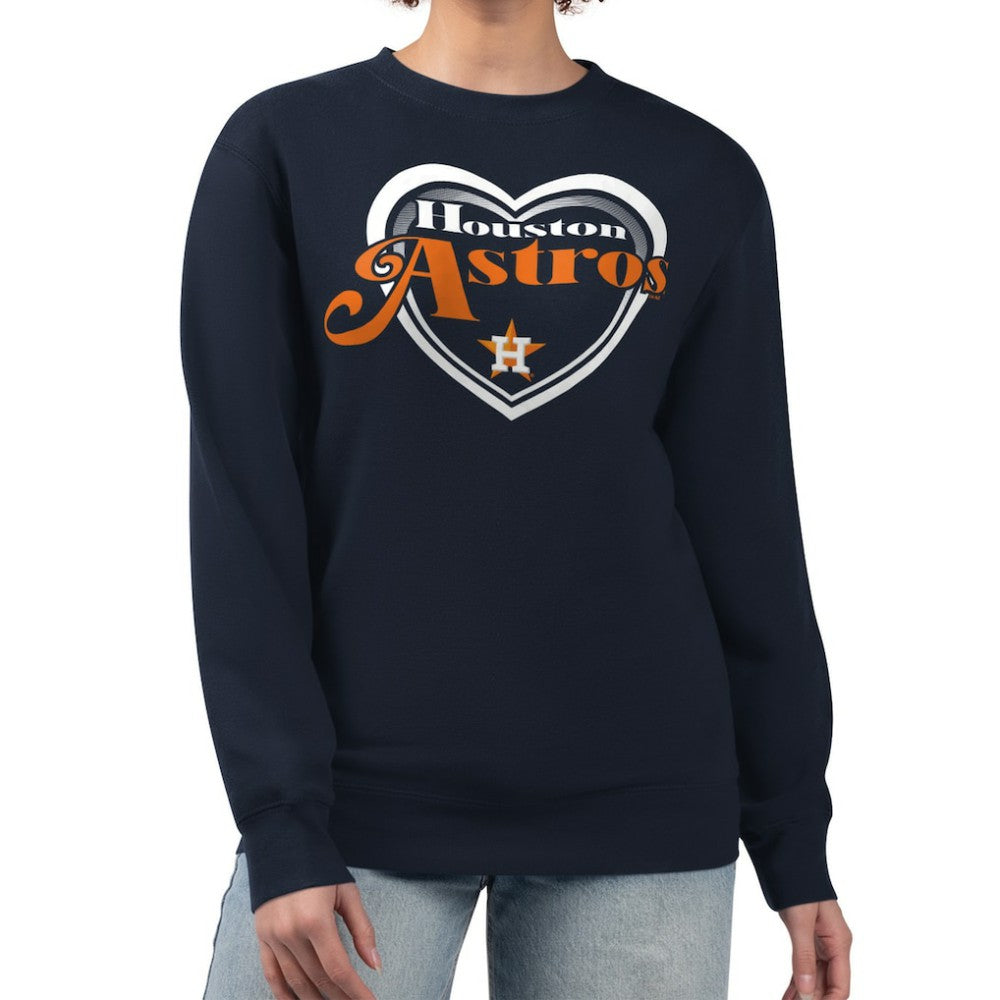 Houston Astros G-III 4Her by Carl Banks Women's Double Heart Fleece Pullover Sweatshirt Navy