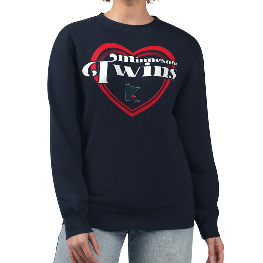 Minnesota Twins G-III 4Her by Carl Banks Women's Double Heart Fleece Pullover Sweatshirt Navy