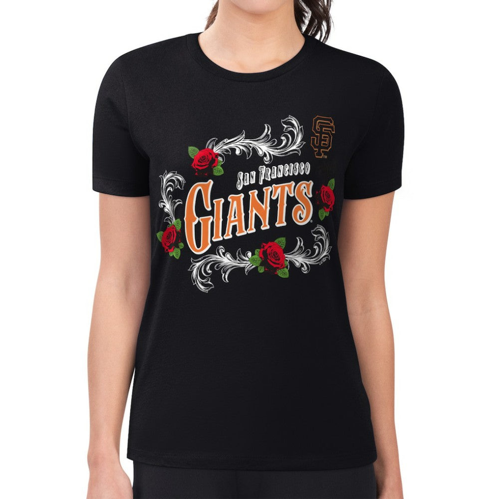 San Francisco Giants G-III 4Her by Carl Banks Women's Super-Slim Fit Lightweight Retro Roses T-Shirt Black