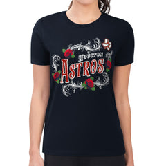 Houston Astros G-III 4Her by Carl Banks Women's Super-Slim Fit Lightweight Retro Roses T-Shirt Navy