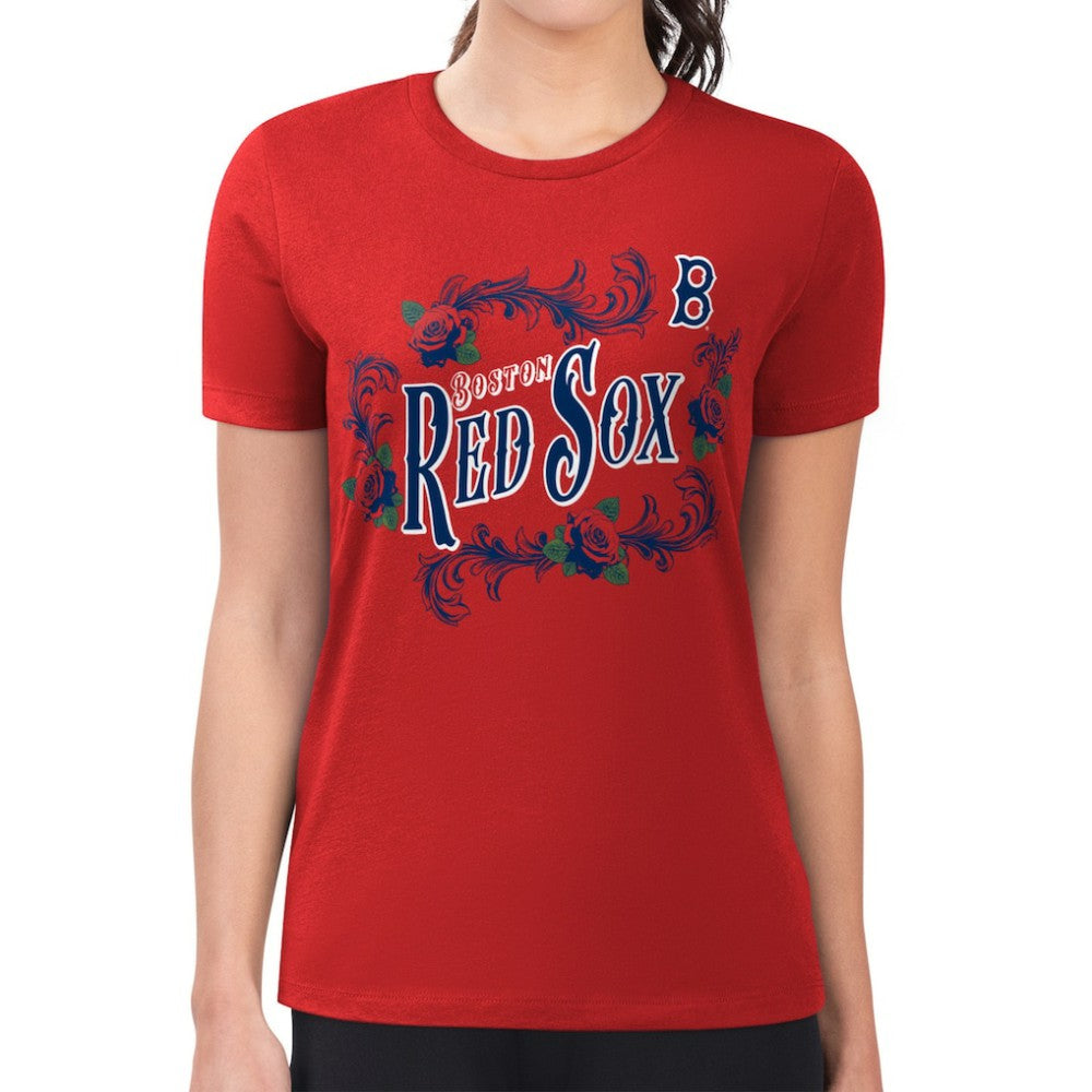 Boston Red Sox G-III 4Her by Carl Banks Women's Super-Slim Fit Lightweight Retro Roses T-Shirt Red