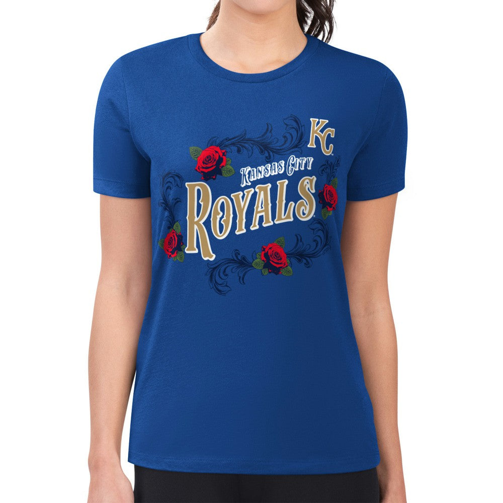 Kansas City Royals G-III 4Her by Carl Banks Women's Super-Slim Fit Lightweight Retro Roses T-Shirt Royal
