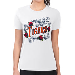 Detroit Tigers G-III 4Her by Carl Banks Women's Super-Slim Fit Lightweight Retro Roses T-Shirt White