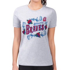 Atlanta Braves G-III 4Her by Carl Banks Women's Super-Slim Fit Lightweight Retro Roses T-Shirt Gray