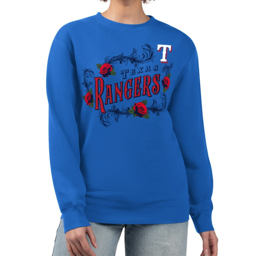Texas Rangers G-III 4Her by Carl Banks Women's Retro Roses Fleece Pullover Sweatshirt Royal