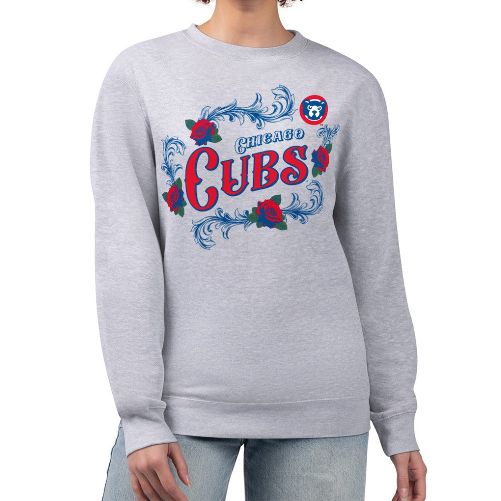 Chicago Cubs G-III 4Her by Carl Banks Women's Retro Roses Fleece Pullover Sweatshirt Gray