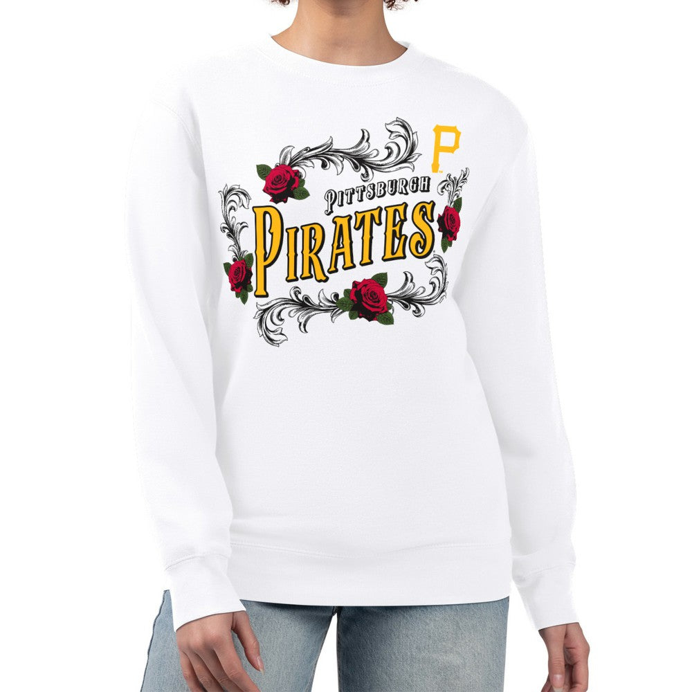 Pittsburgh Pirates G-III 4Her by Carl Banks Women's Retro Roses Fleece Pullover Sweatshirt White