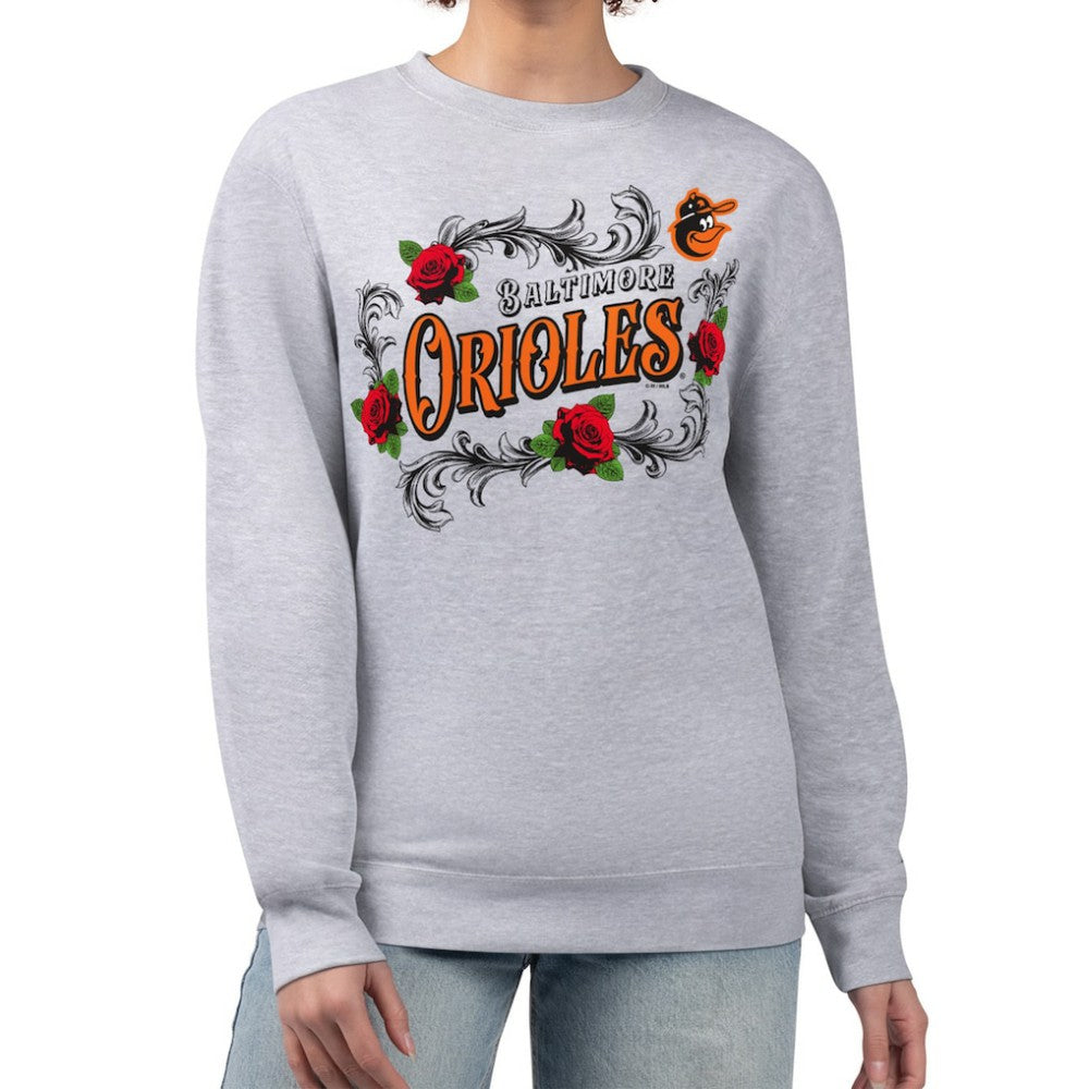 Baltimore Orioles G-III 4Her by Carl Banks Women's Retro Roses Fleece Pullover Sweatshirt Gray
