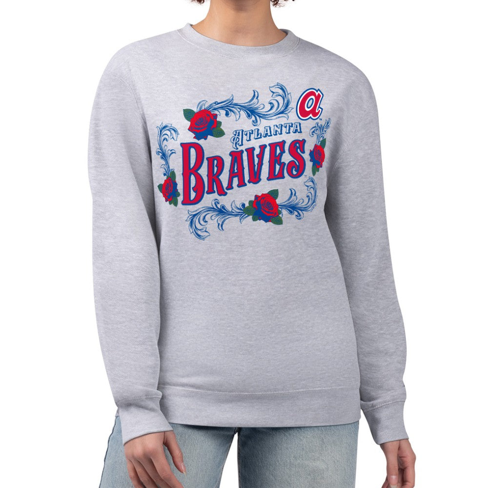 Atlanta Braves G-III 4Her by Carl Banks Women's Retro Roses Fleece Pullover Sweatshirt Gray
