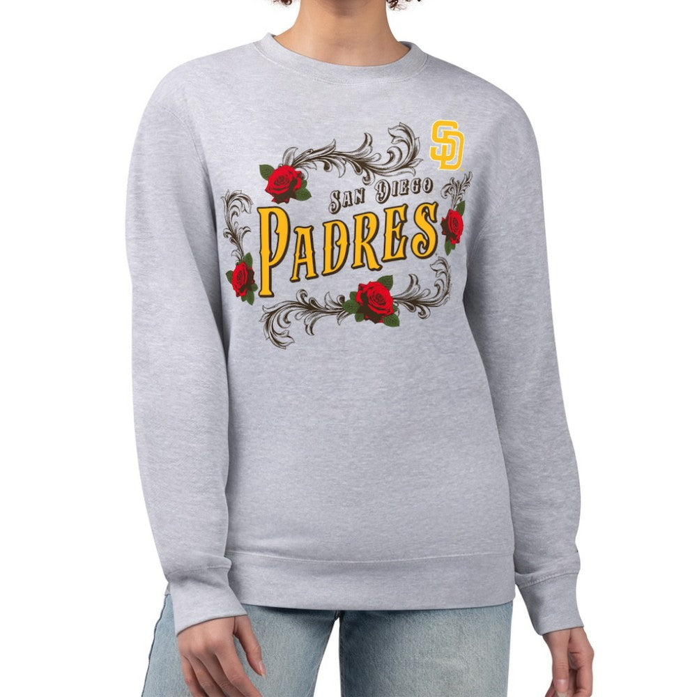 San Diego Padres G-III 4Her by Carl Banks Women's Retro Roses Fleece Pullover Sweatshirt Gray