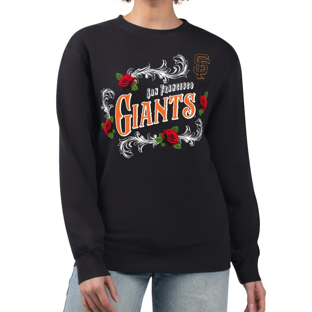 San Francisco Giants G-III 4Her by Carl Banks Women's Retro Roses Fleece Pullover Sweatshirt Black
