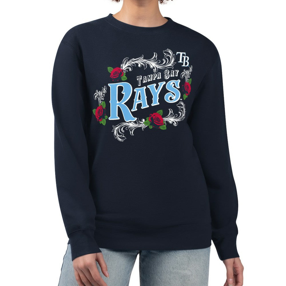 Tampa Bay Rays G-III 4Her by Carl Banks Women's Retro Roses Fleece Pullover Sweatshirt Navy
