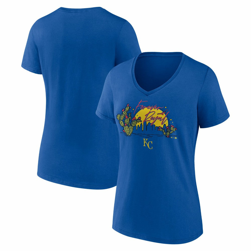 Kansas City Royals Women's Forever Royal Cactus V-Neck T-Shirt Royal