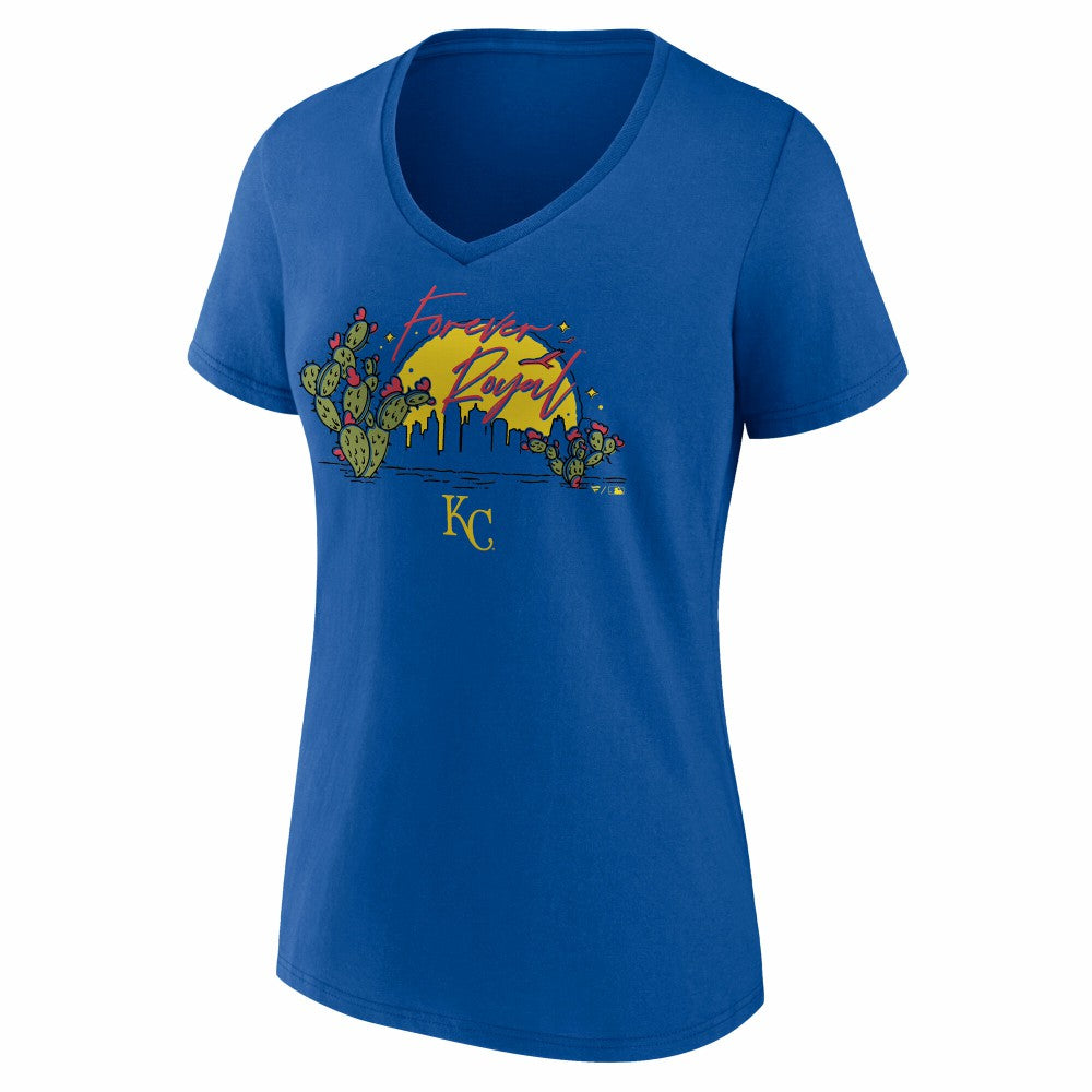 Kansas City Royals Women's Forever Royal Cactus V-Neck T-Shirt Royal