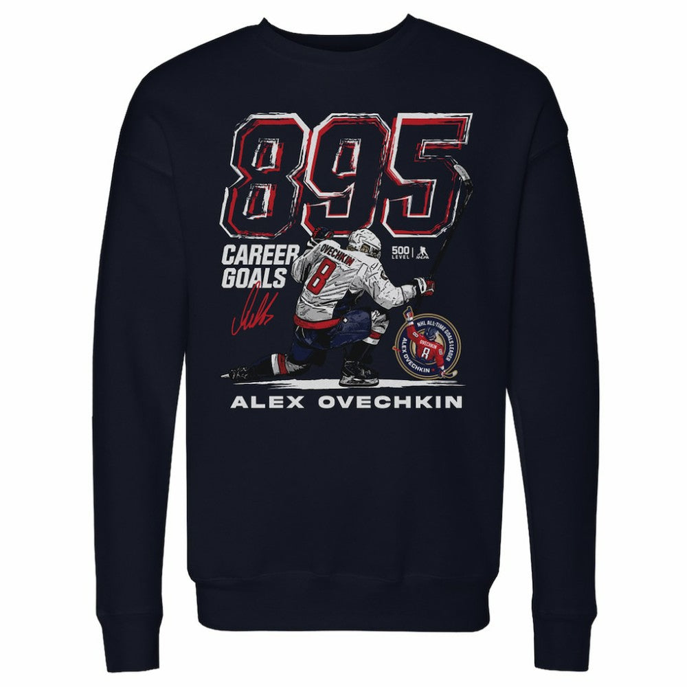 Alexander Ovechkin Washington Capitals 500 Level NHL All-Time Leading Goal Scorer Grunge Pullover Sweatshirt Navy