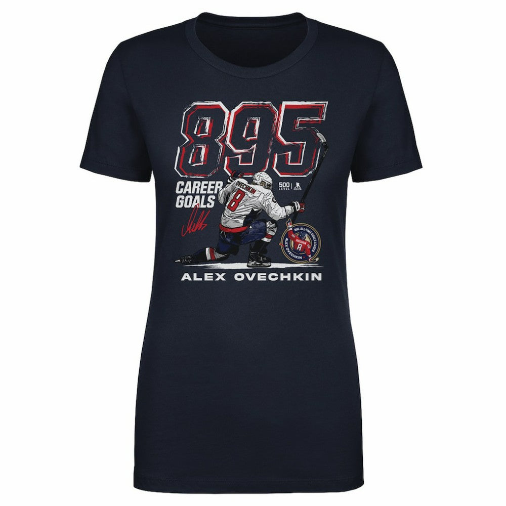 Alexander Ovechkin Washington Capitals 500 Level Women's NHL All-Time Leading Goal Scorer Grunge T-Shirt Navy