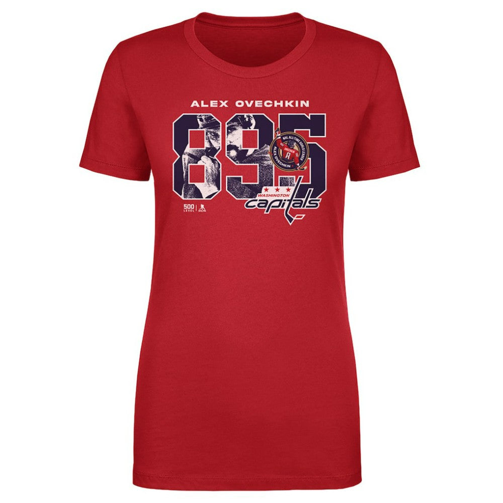 Alexander Ovechkin Washington Capitals 500 Level Women's NHL All-Time Leading Goal Scorer Overlay T-Shirt Red