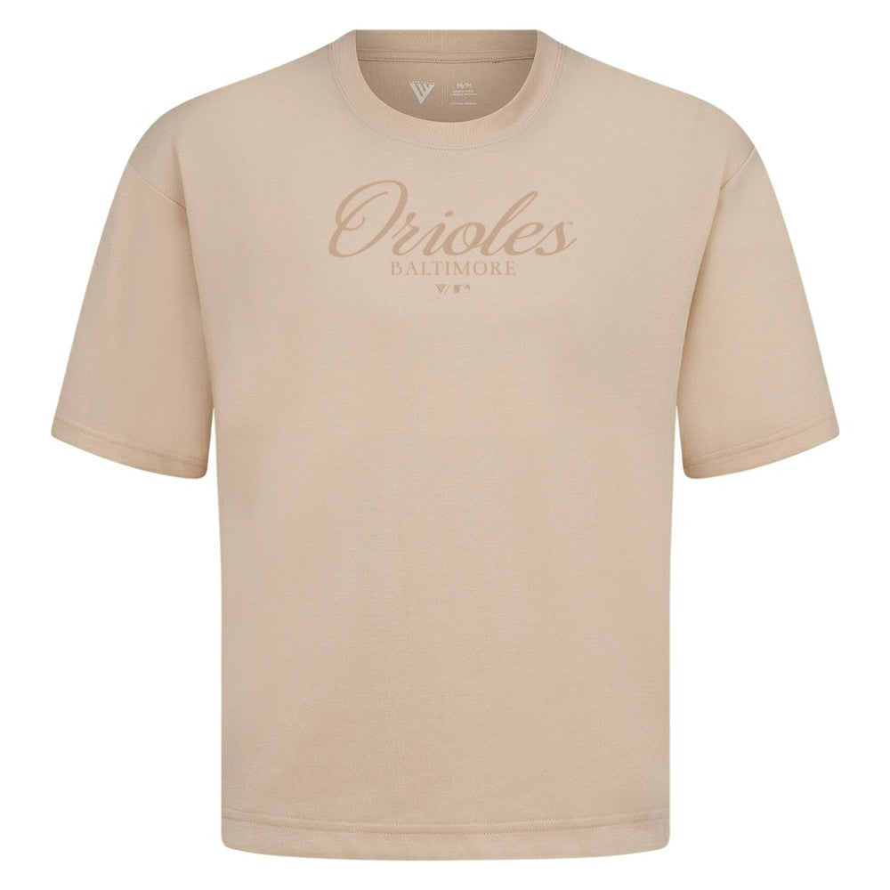 Baltimore Orioles Levelwear Ethereal Oversized Luxe Signature Knit T-Shirt Khaki