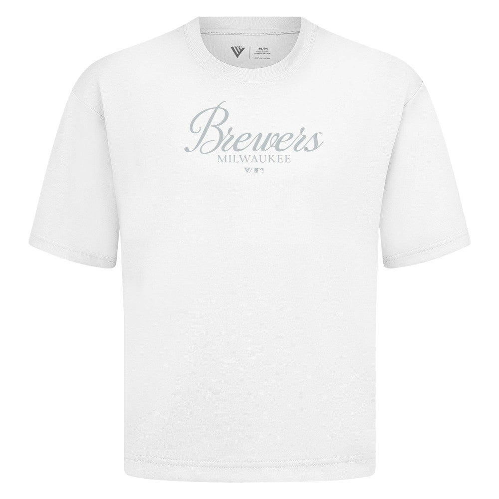 Milwaukee Brewers Levelwear Ethereal Oversized Luxe Signature Knit T-Shirt White