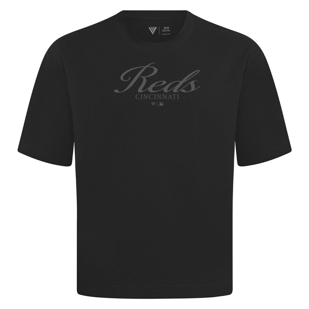 Cincinnati Reds Levelwear Ethereal Oversized Luxe Signature Knit T-Shirt Black