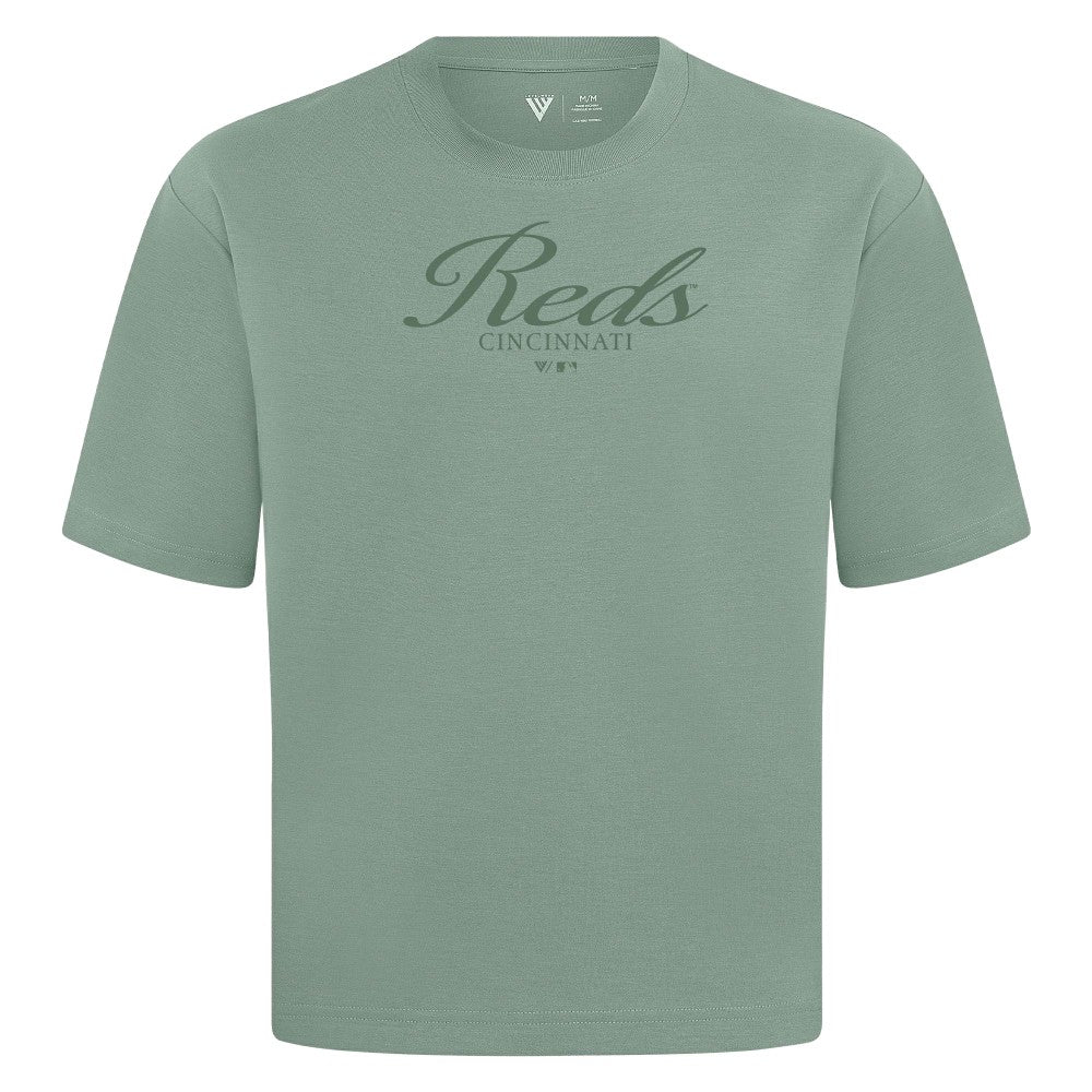 Cincinnati Reds Levelwear Ethereal Oversized Luxe Signature Knit T-Shirt Green