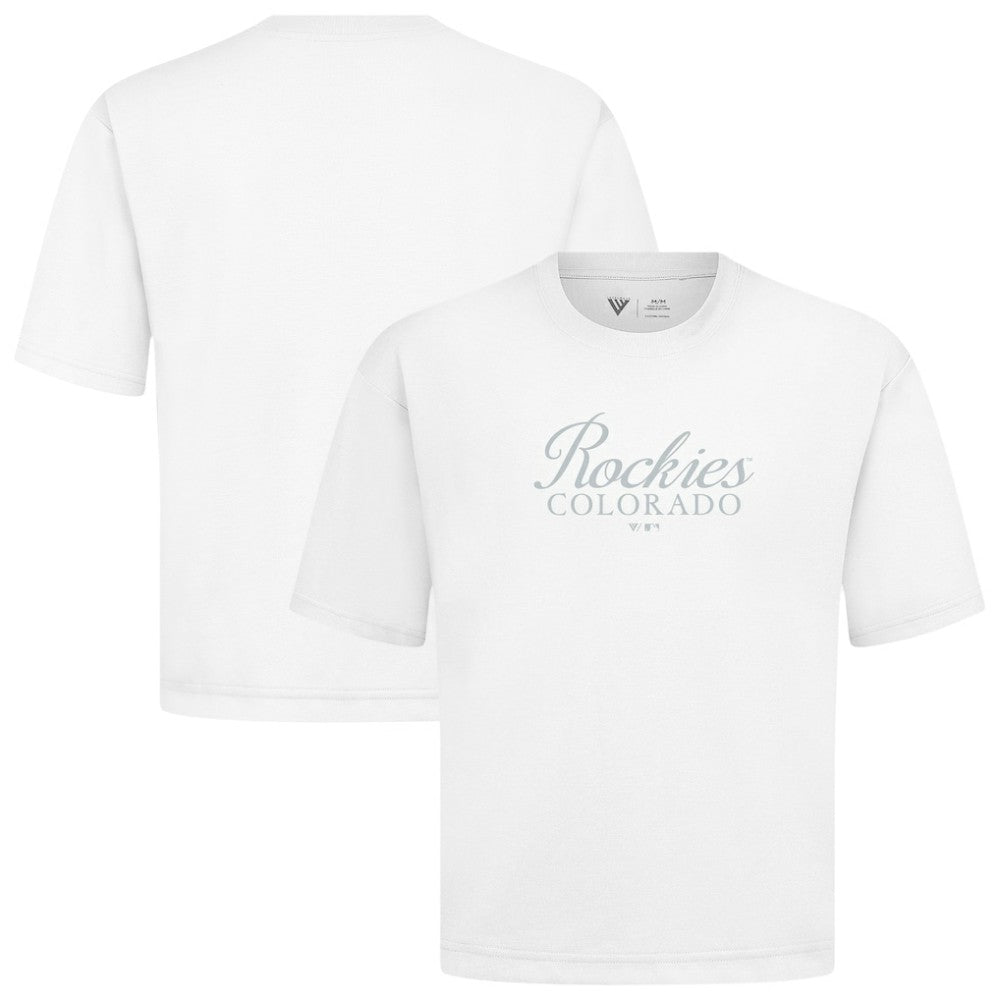 Colorado Rockies Levelwear Ethereal Oversized Luxe Signature Knit T-Shirt White