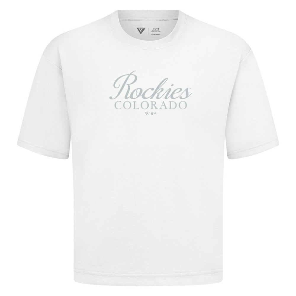 Colorado Rockies Levelwear Ethereal Oversized Luxe Signature Knit T-Shirt White
