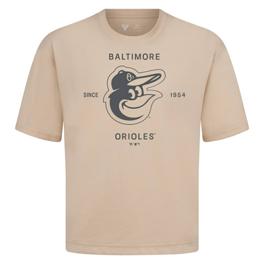 Baltimore Orioles Levelwear Crossway Oversized Luxe Signature Knit T-Shirt Khaki