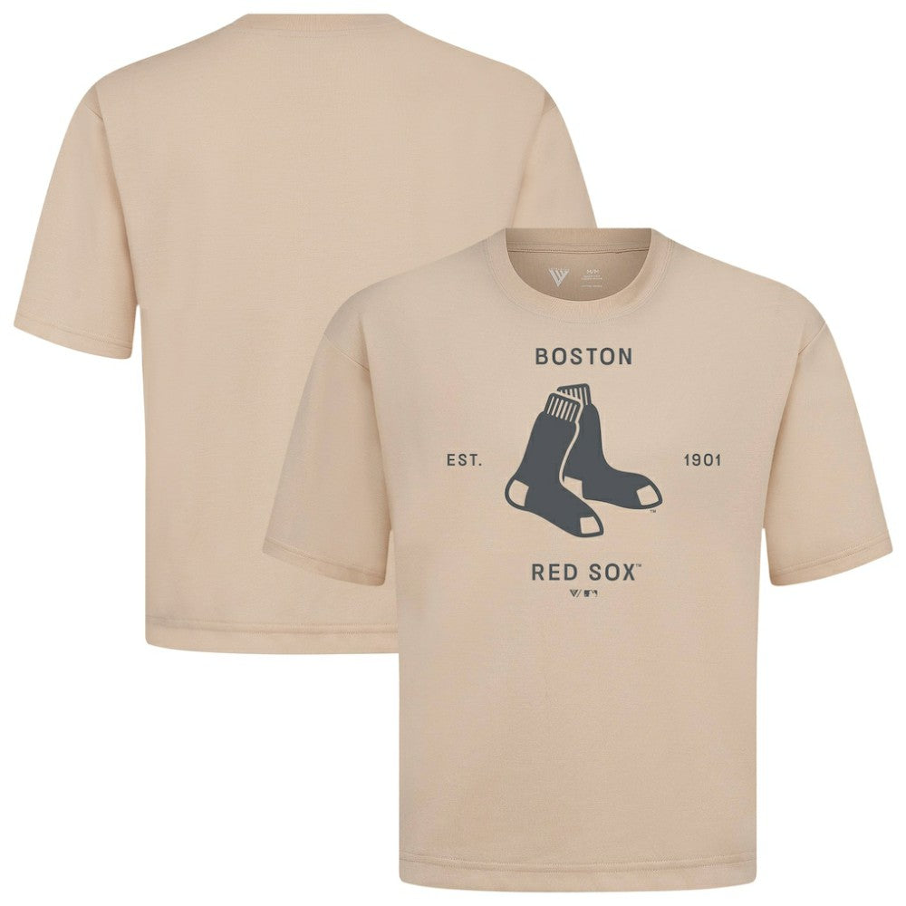 Boston Red Sox Levelwear Crossway Oversized Luxe Signature Knit T-Shirt Khaki