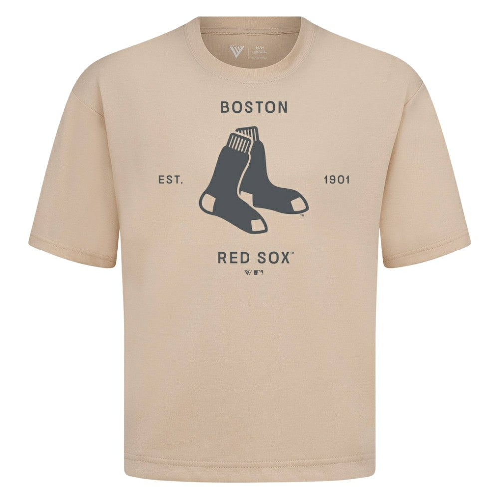 Boston Red Sox Levelwear Crossway Oversized Luxe Signature Knit T-Shirt Khaki