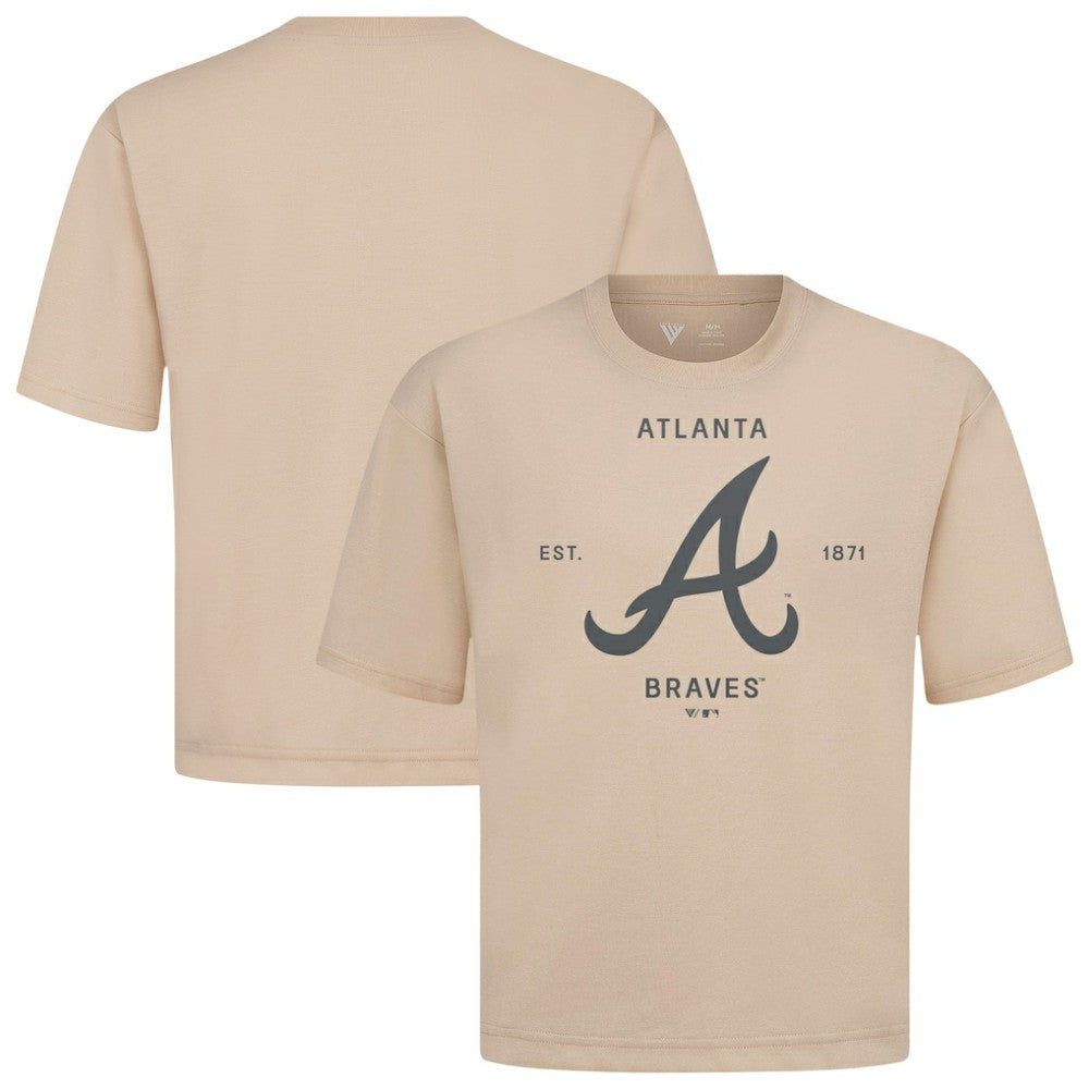 Atlanta Braves Levelwear Crossway Oversized Luxe Signature Knit T-Shirt Khaki