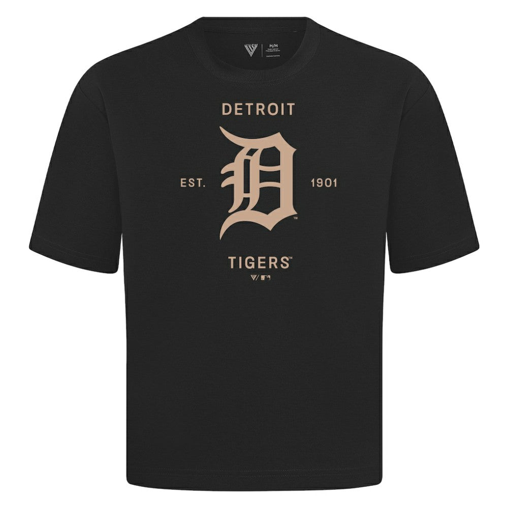 Detroit Tigers Levelwear Crossway Oversized Luxe Signature Knit T-Shirt Black
