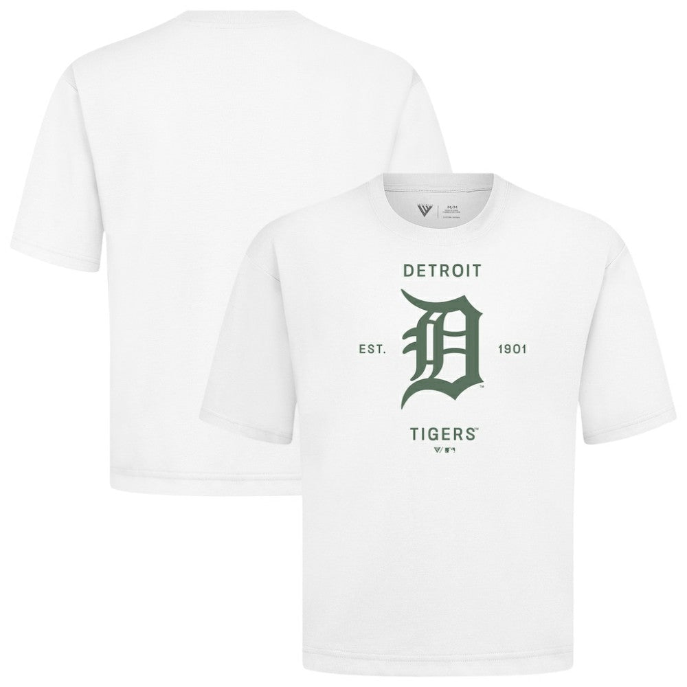 Detroit Tigers Levelwear Crossway Oversized Luxe Signature Knit T-Shirt White